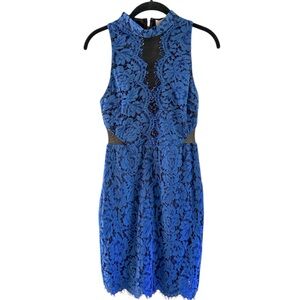 Astr The label Cobalt Blue Lace Dress Sleeveless Mesh At Sides N Vneck S…